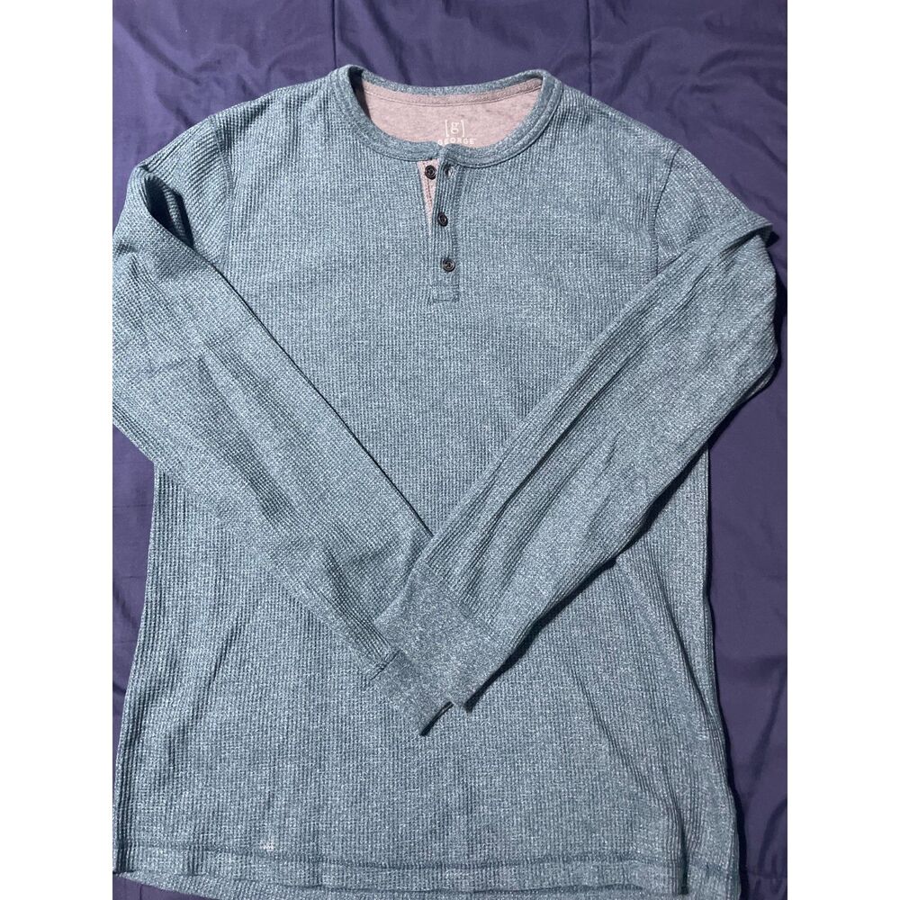 George Teal 3-Button Long Sleeve Waffle Henley Sz M